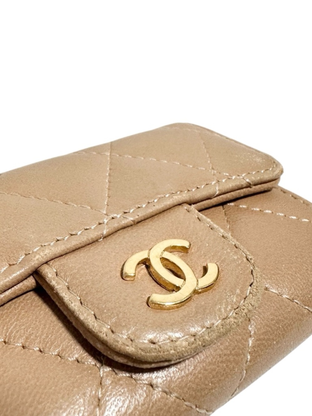 Chanel Tan Quilted Lambskin Leather Flap Card & Key Holder with Box & COA - Picture 2 of 14